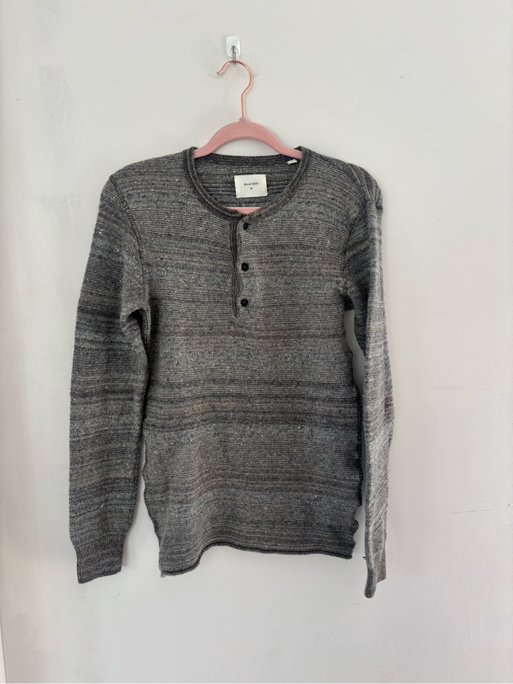 Billy Reid M Gray Wool Silk Linen Blend Sweater